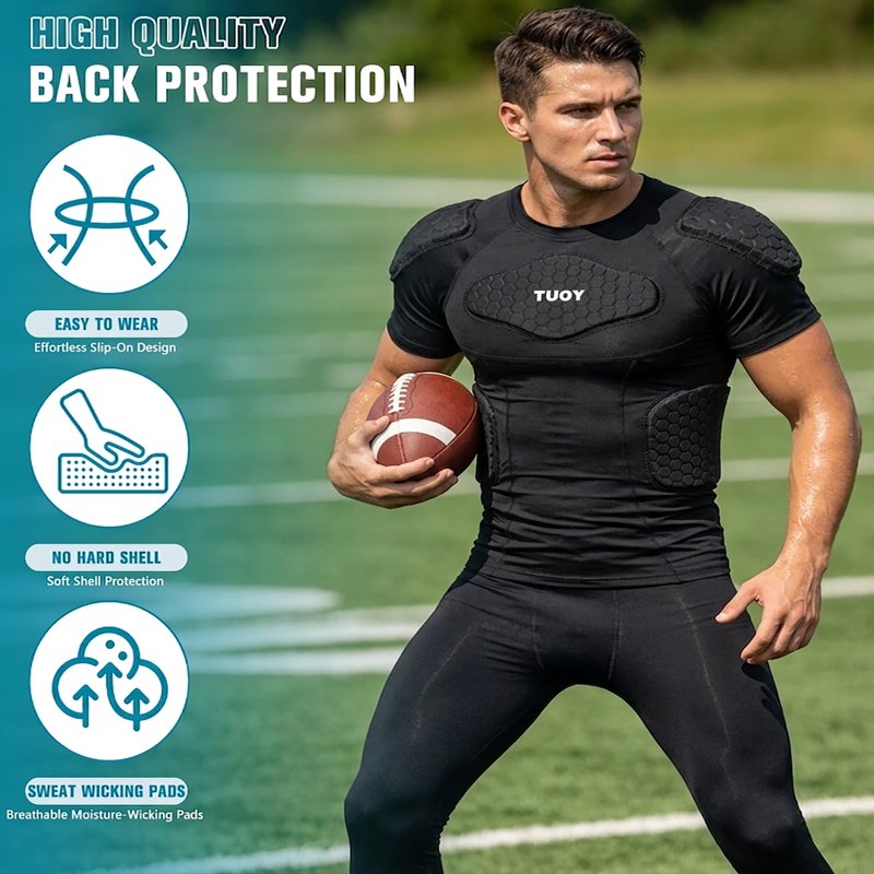 Men's Padded Compression Chest Protector Shirt - Impact-Absorbing Sports Armor