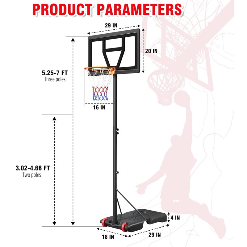 Portable Basketball Hoop 29 Inch Adjustable Height Outdoor Indoor Kids Teens