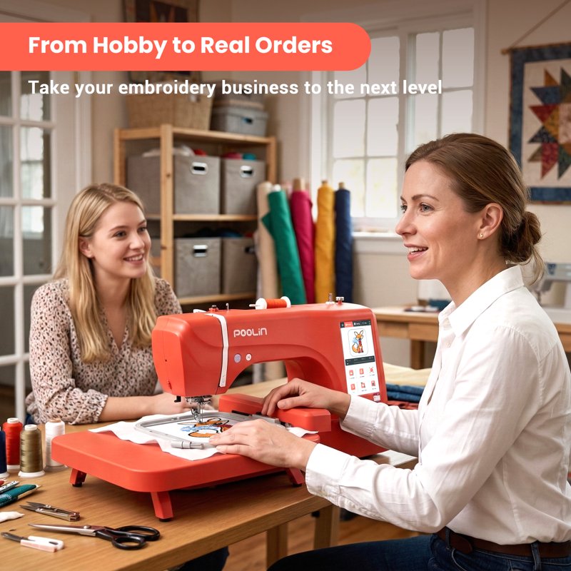 Large Embroidery Machine with 7.9x11 Inch Area, Touchscreen & WiFi for Home & Small Business