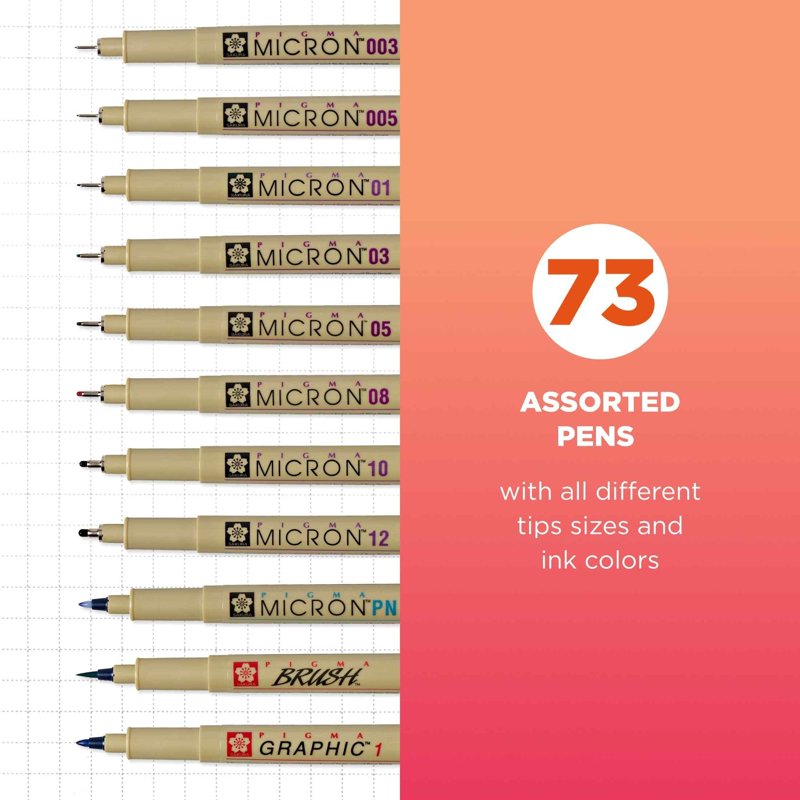 Assorted Fineliner Pens Set - Archival Ink for Drawing, Journaling & Art - 73 Pack