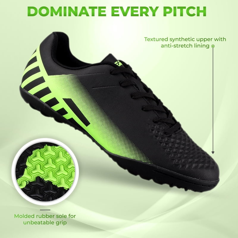 Vizari Santos 6.5 Black & Green Turf Soccer Cleats – Men's & Women's Indoor Football Shoes