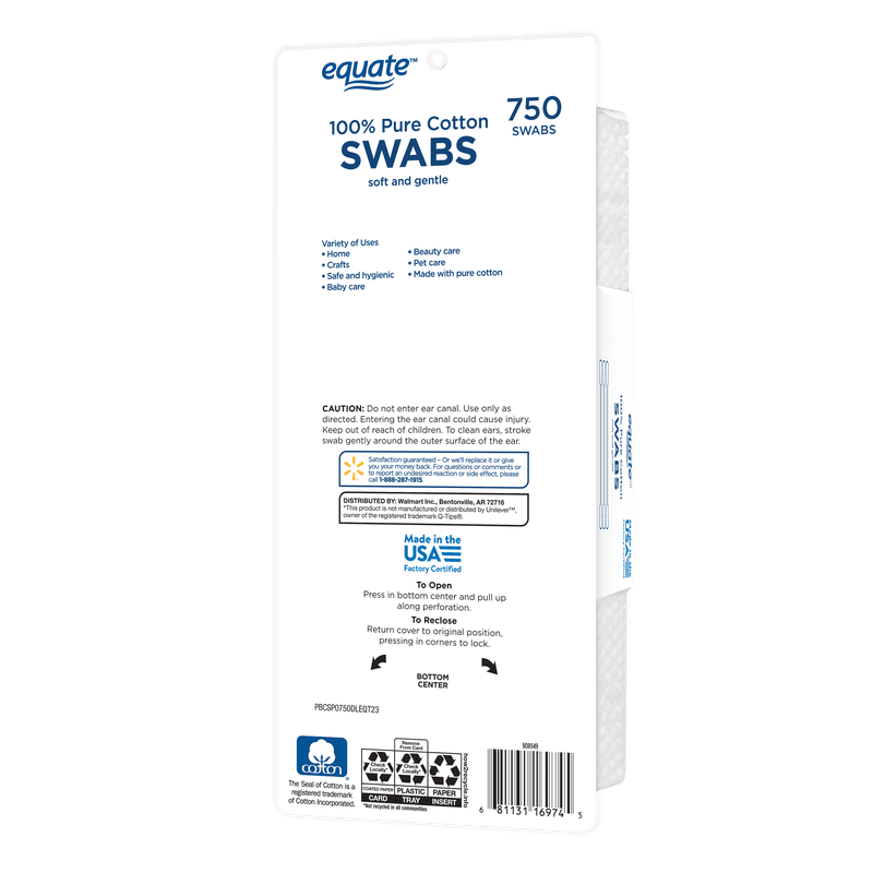 Bulk Cotton Swabs - 750 Count Soft & Gentle Cotton Tips for Personal Care