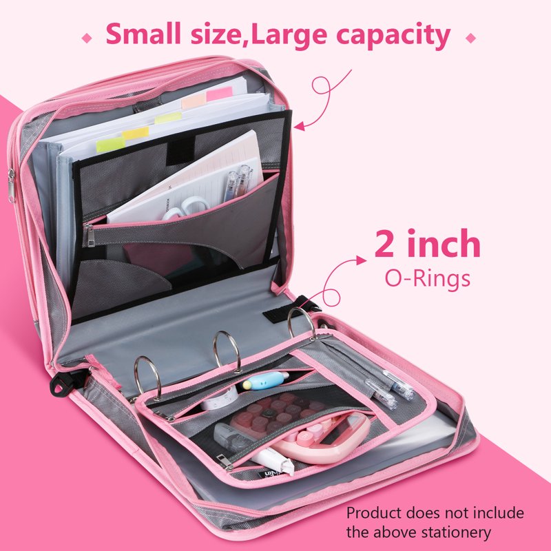 Zipper Binder 2 Inch O-Ring 450 Sheet Capacity Multiple Pockets Office Supplies