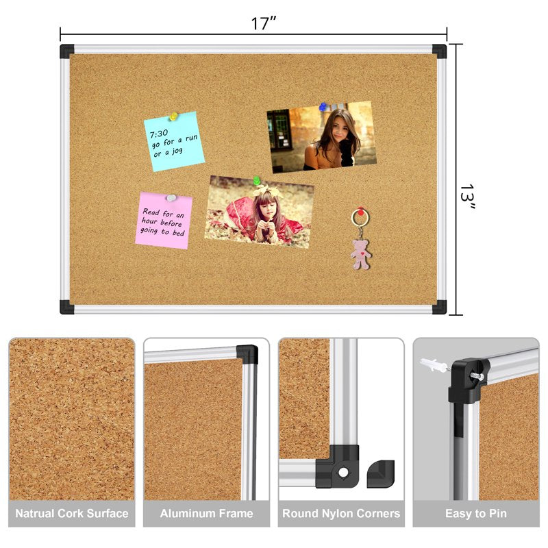 Wall Cork Bulletin Board 17x23 Inches with Aluminum Frame for Office Home School