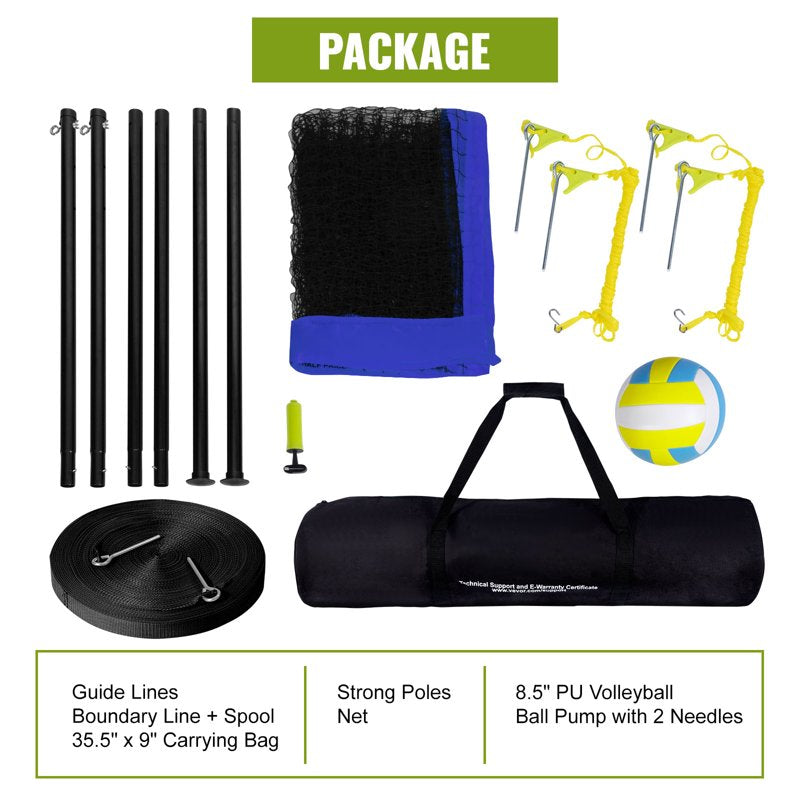 Portable Volleyball Net System 32ft x 3ft Adjustable Height with Poles, Carrying Bag & Accessories