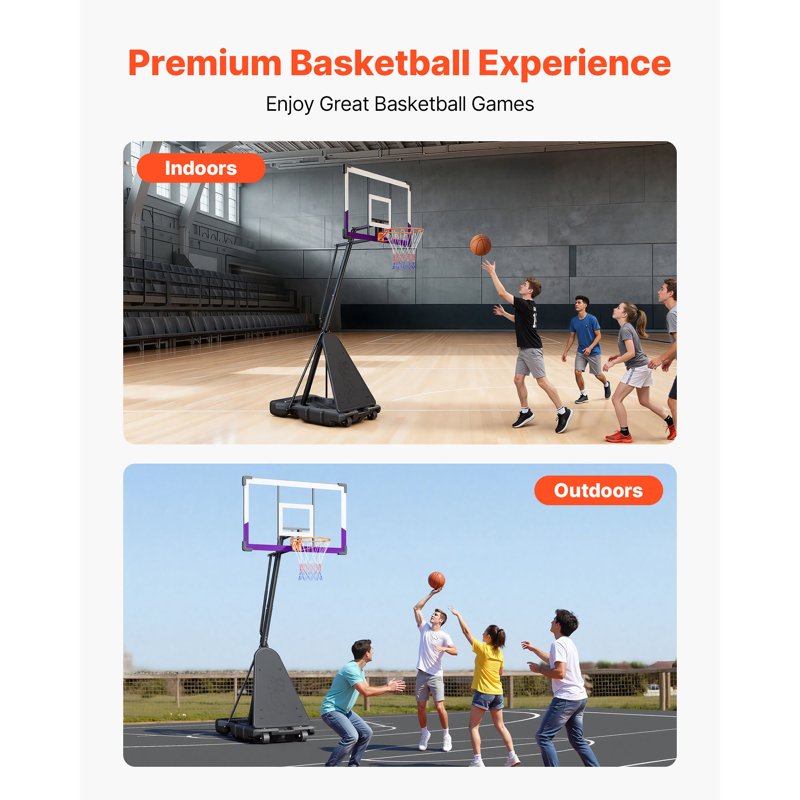 Portable Basketball Hoop System with Adjustable Height and Shatterproof Backboard for Indoor & Outdoor Play