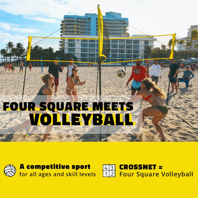 Portable Volleyball & Four Square Game Set with Carrying Backpack