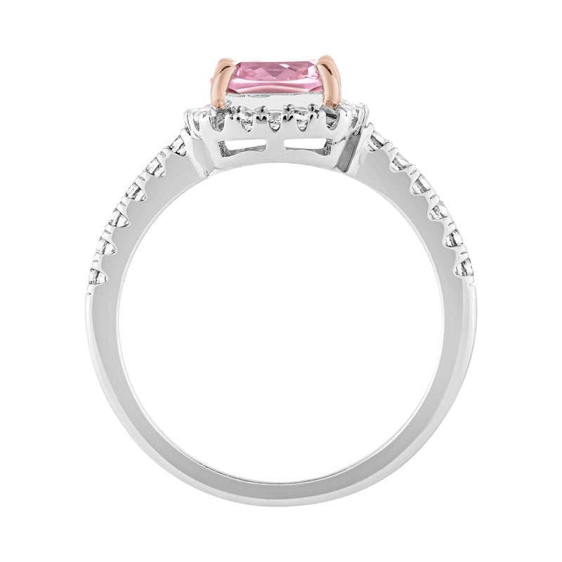 Sterling Silver Engagement Ring with Pink Diamond & White Sapphire Halo, 14K Rose Gold Plated Accent
