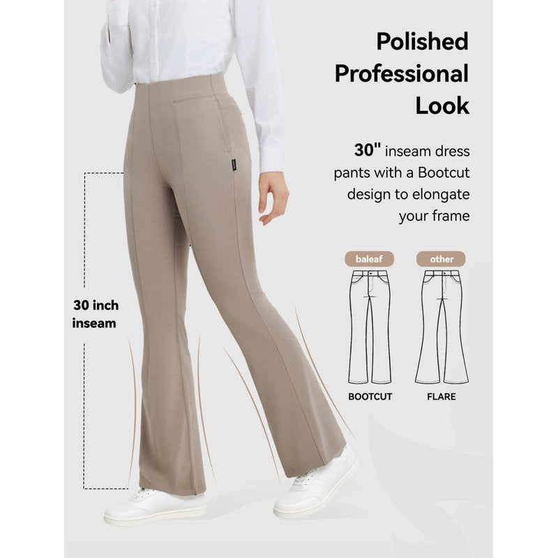 Women's Yoga Dress Pants with Pockets - High Waist, Bootcut, Stretchable, Casual Workwear