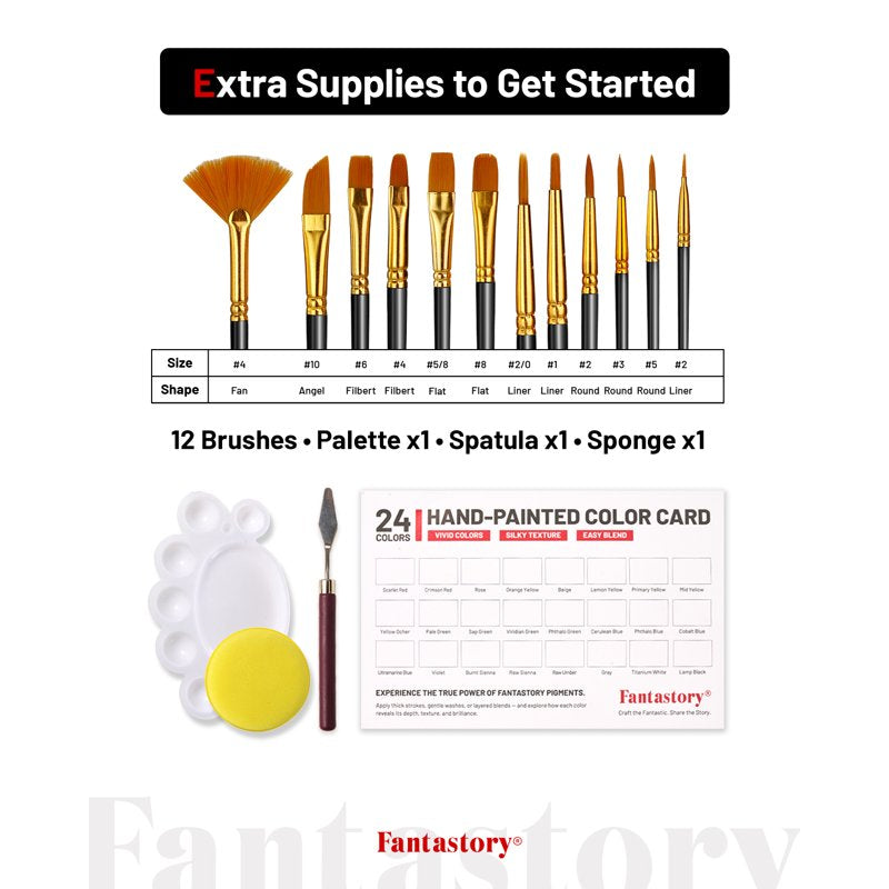 24-Color Acrylic Paint Set with 2oz Bottles and 12 Brushes for Art & Craft Projects