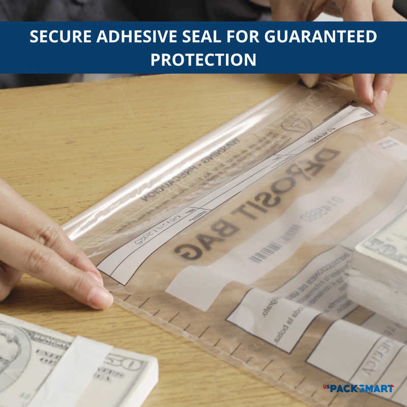 Cash Deposit Bags 9x12 Inch Clear Tamper-Evident Security Bags 100-Pack