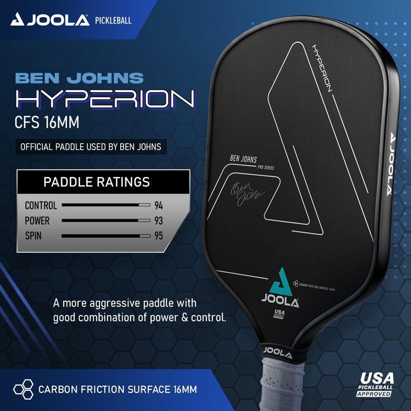 JOOLA Ben Johns Hyperion CFS 16mm Pickleball Paddle – Elongated Handle, Carbon Fiber
