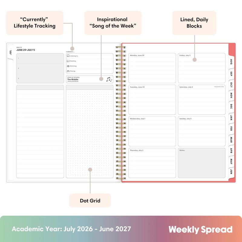 Academic Year Planner Calendar 2026-2027 Weekly & Monthly Organizer, Interchangeable Cover