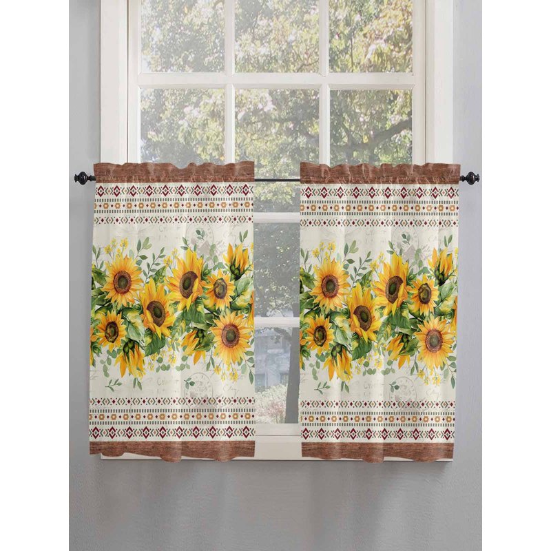 Farmhouse Sunflower Tier Curtains - Light-Filtering Window Treatment for Bedroom & Bathroom