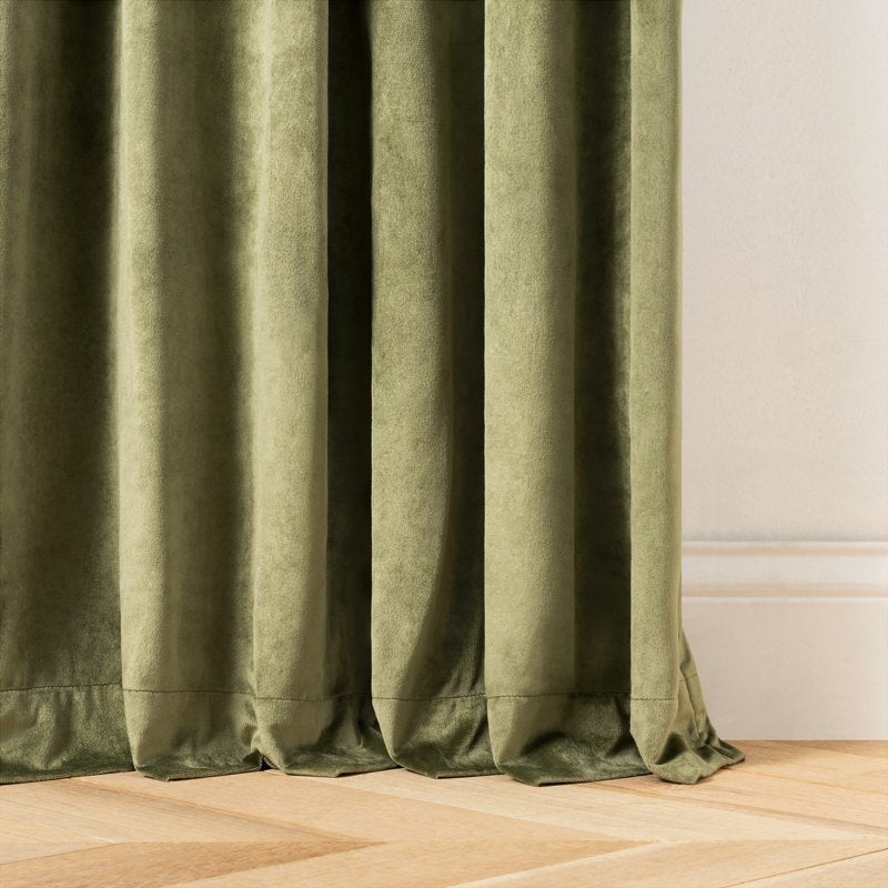 Velvet Curtain Panel Pair - Room Darkening, Green, Pole Top, Back Tab, 2 Piece Set