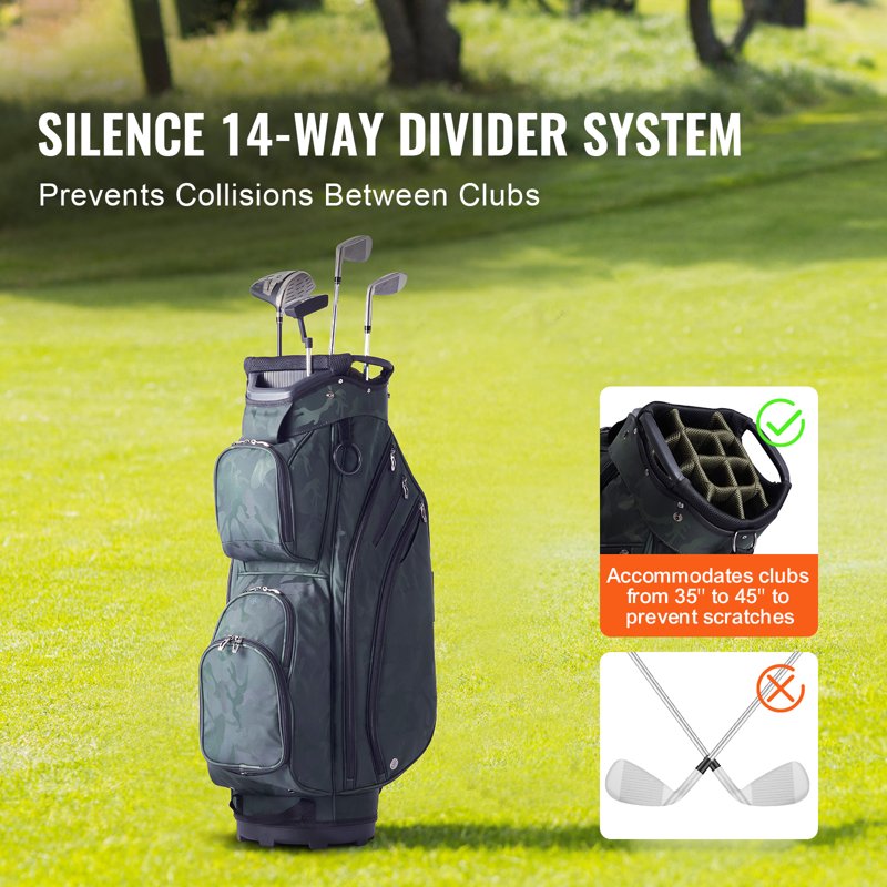 KFFKFF Golf Bag for Carts 36" 11-Compartment 14-Way Top Dust-Proof High-Quality Nylon Military Green - Variation: 36" 11Pockets Camouflage