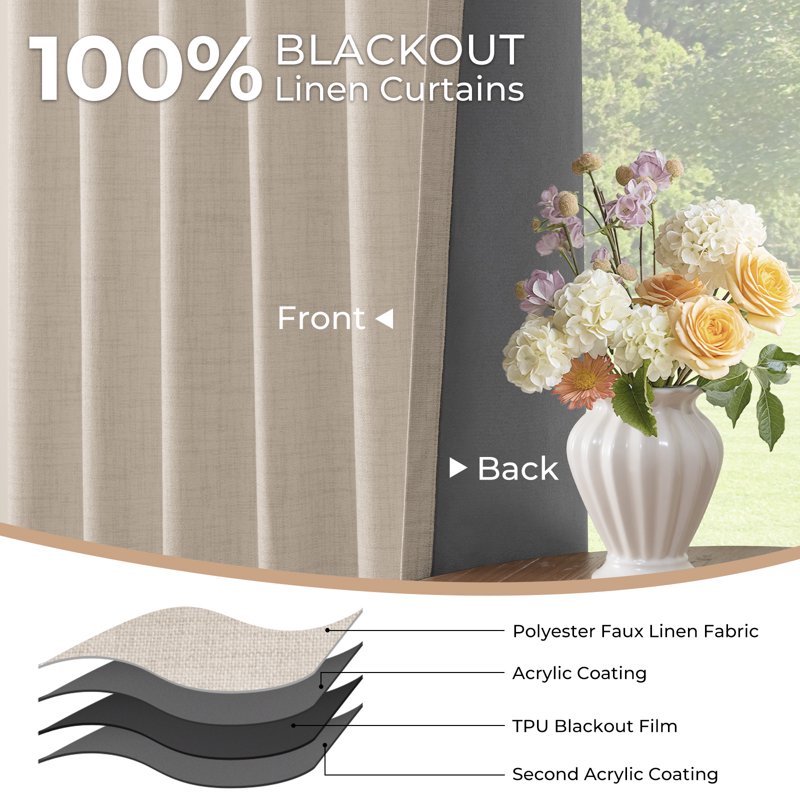 Blackout Curtains Set of 2 - Thermal Insulated Faux Linen Room Darkening Drapes 50x84 Inches