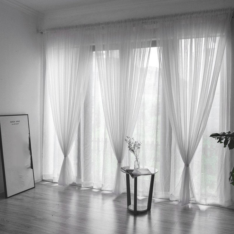 Light Filtering Sheer Curtains Pack of 2 - Modern Window Drapes for Living Room & Bedroom