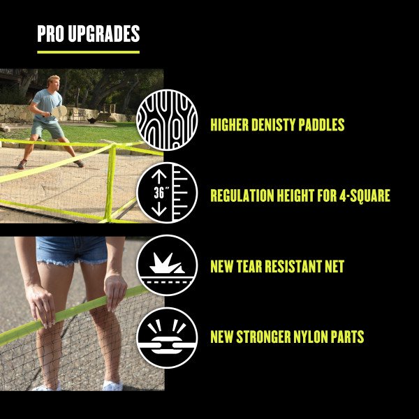 Pickleball & 4-Square Pro Outdoor Game Set - Triumph 4-Square Pro, 20ft Net, 4 Paddles