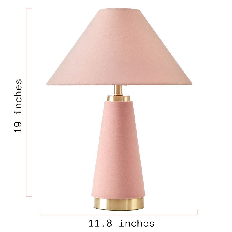 Pink Velvet Table Lamp with Rose Accent - 19-inch Decor Light