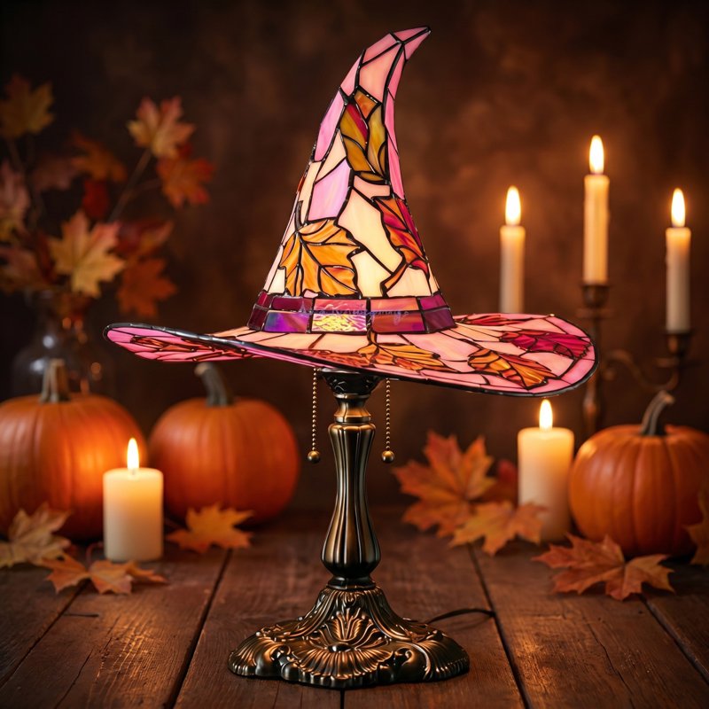 Witch Hat Lamp - LED Stained Glass Style Night Light for Mantel & Shelf (Variation: B)