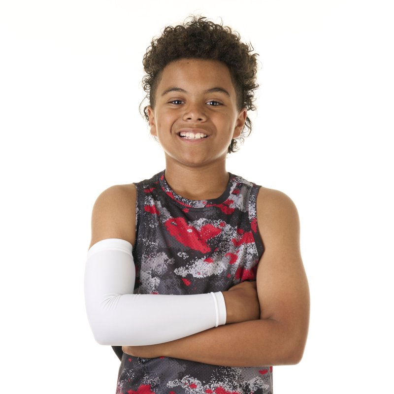 Youth Arm Sleeves for Sports, White, 1 Pair, Moisture-Wicking & 4-Way Stretch