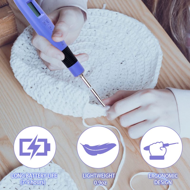 Digital Crochet Hook Set with LED Light and Stitch Counter - Multiple Sizes