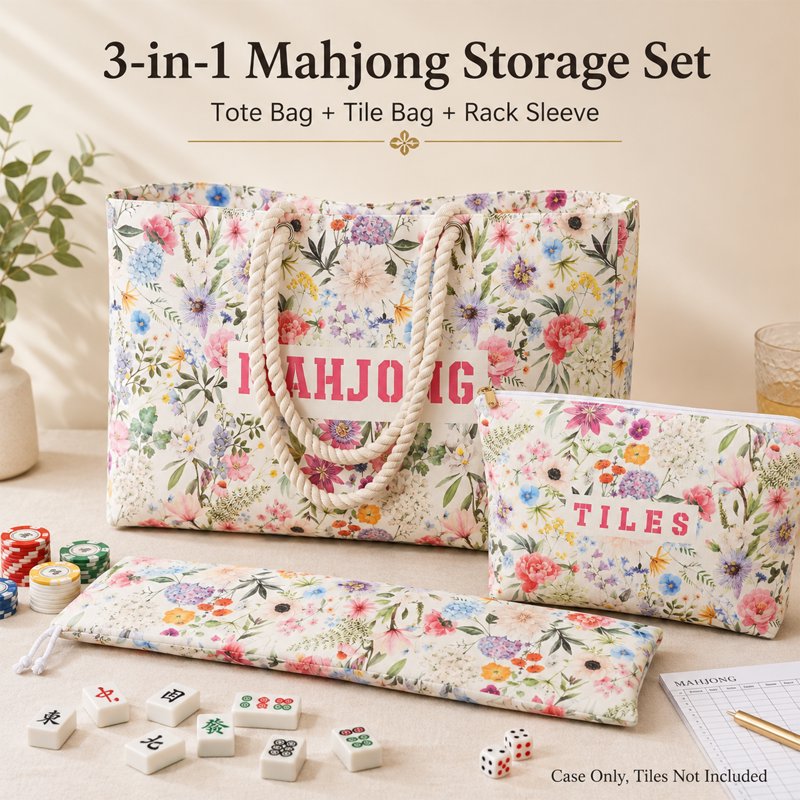 Mahjong Bag Set with Zipper Tile Bag and Rack Sleeve - Oxford Cloth Tote for American Mahjong Accessories