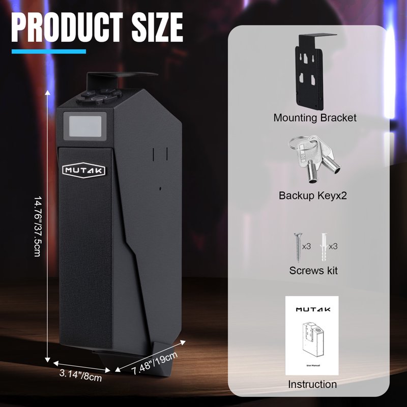 Biometric Fingerprint Safe with Quick-Open Lock Wall Mount Pistol Box