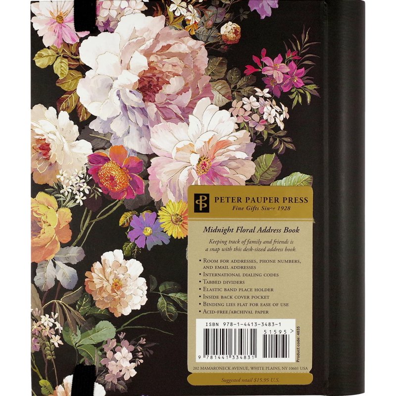 Peter Pauper Press Midnight Floral Address Book - Black, 132 Pages