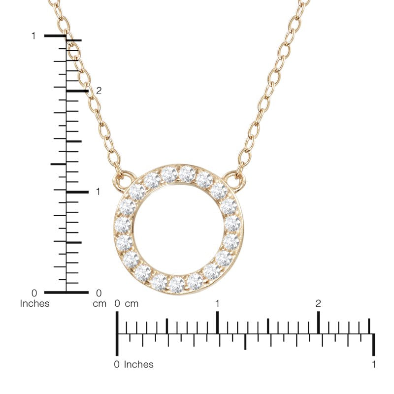 Open Circle Pendant Necklace with Cubic Zirconia in Gold Over Sterling Silver - 16 Inch + 2 Inch Extender