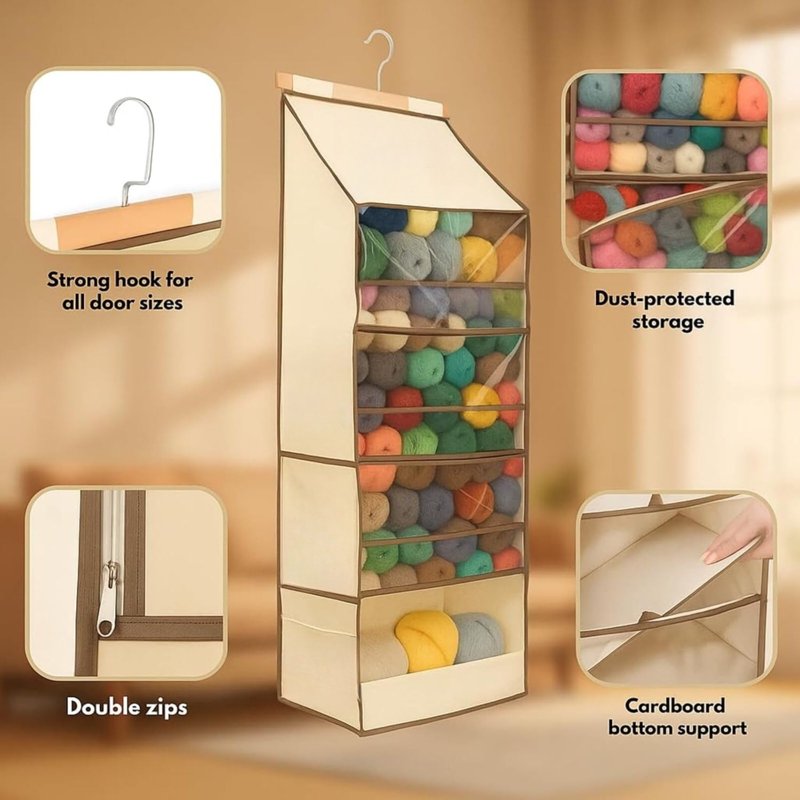 Large Yarn Organizer Bag with Clear Zippered Compartments & Tool Pockets