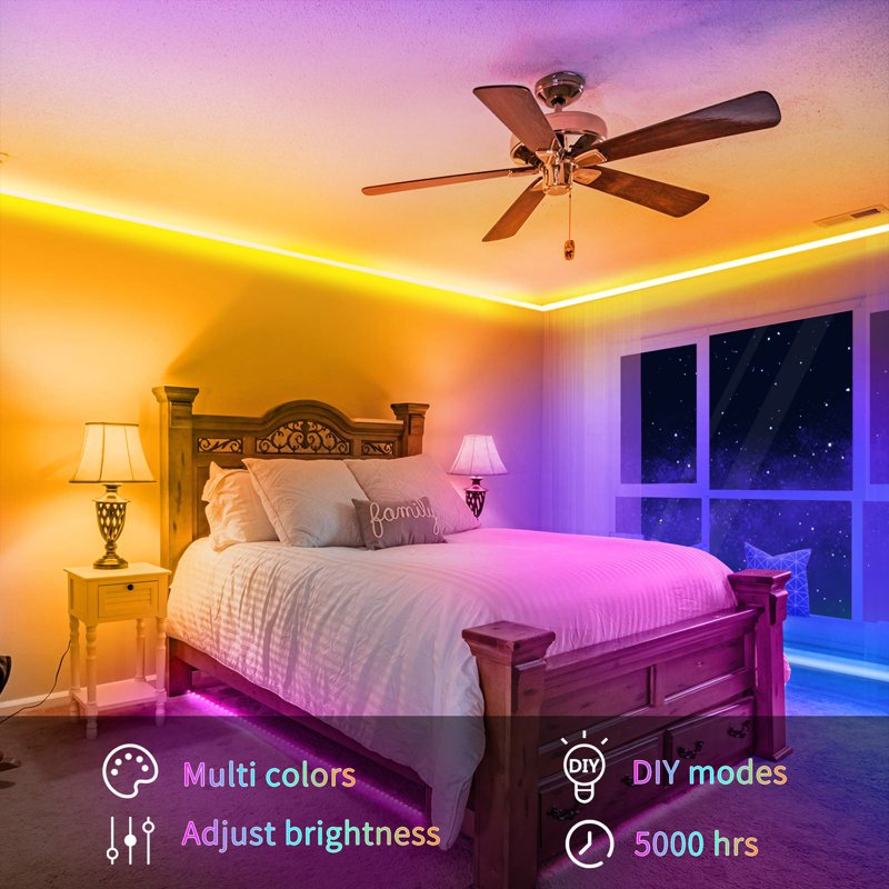 100ft RGB LED Strip Lights with Remote & Power Supply for Indoor Decor