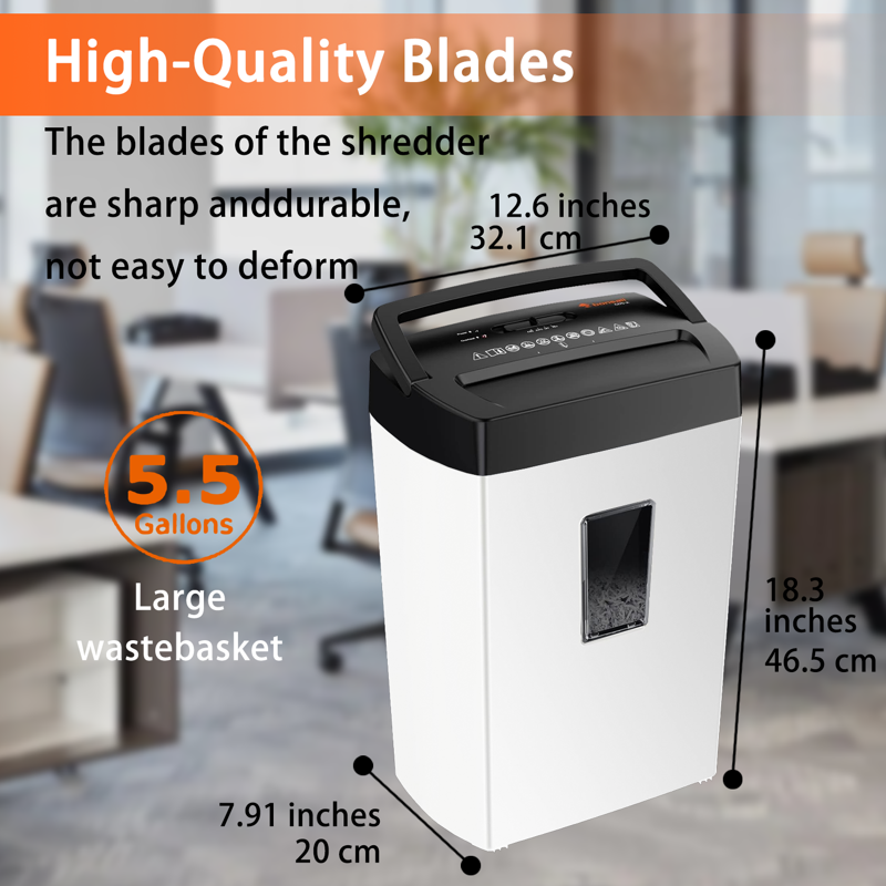 Heavy-Duty Cross-Cut Paper Shredder 12 Sheets Security Level P-4 with 5.5-Gallon Bin