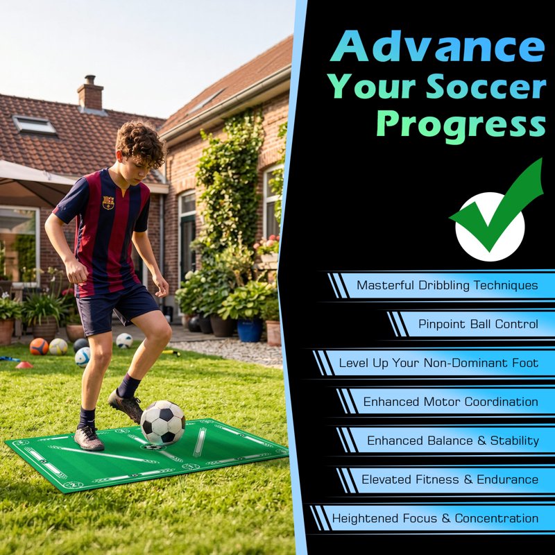 MoKo Soccer Training Mat – 35x24 in with Video & Non-Slip Socks (Green)