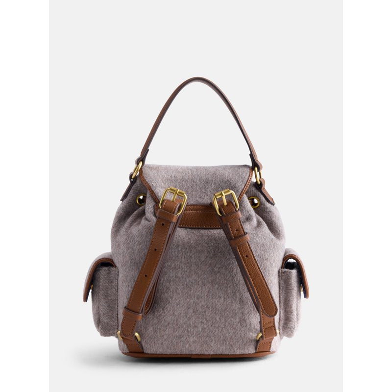 Women's Backpack with Faux Leather Trim and Multiple Pockets