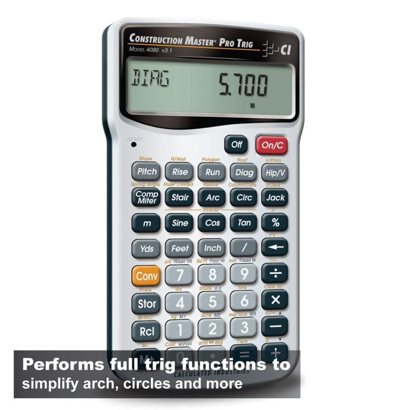 Construction Math Calculator with Trigonometric Functions for Building and Framing