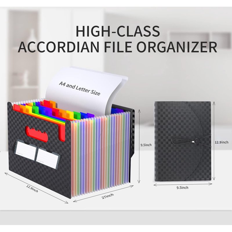A4 Expanding File Folder with 25 Pockets, Waterproof Accordion Organizer, 2 Pack