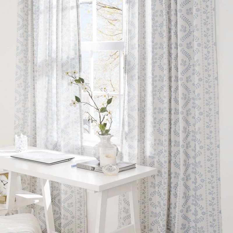 Light-Filtering Floral Curtain Panel Pairs - 52x84 Inches, Blue or Neutral