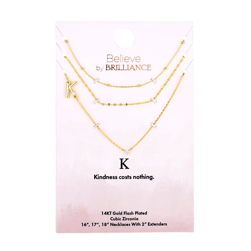Initial Necklace Set with Cubic Zirconia and 14K Gold Flash Plating – Multiple Charms