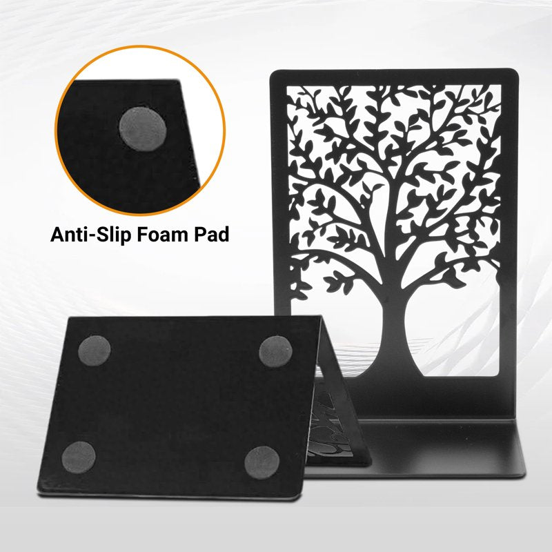 Modern Metal Bookends for Shelves - Tree & Bird Design, Heavy-Duty & Decorative