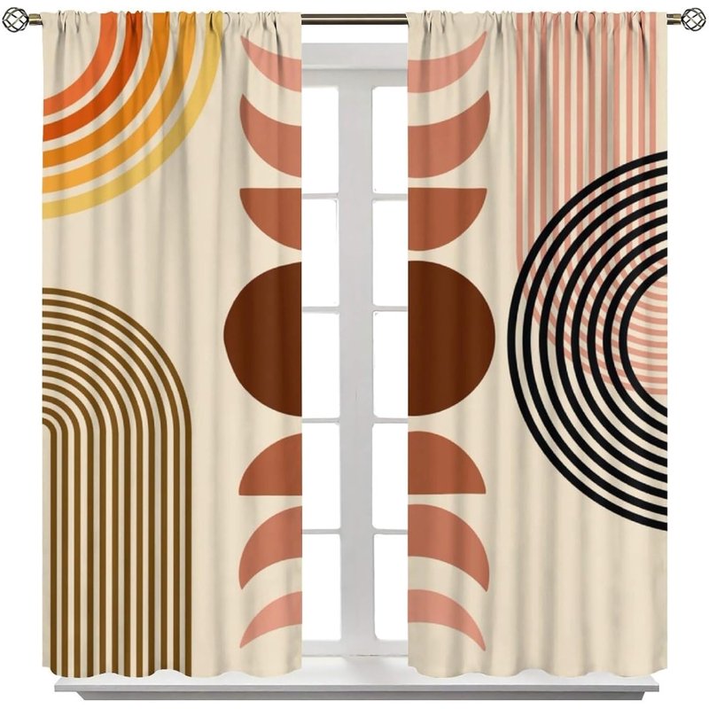 Minimalist Rainbow and Moon Window Curtains - Thermal Insulated 2 Panel Sets