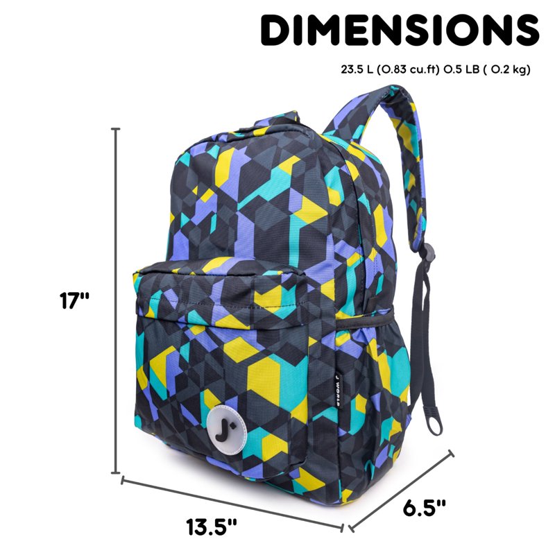 J World Oz 17" Day Backpack for School & Travel - Cubes Variation
