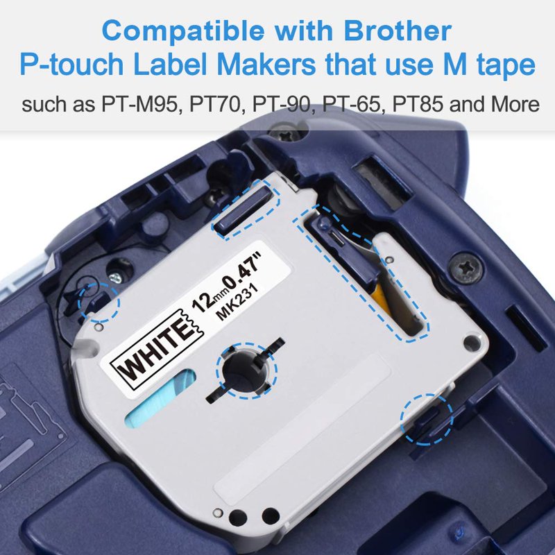 5 Pack Compatible 12mm Label Tape for Brother P Touch M-K231 M-K431 M-K531 M-K631 M-K731