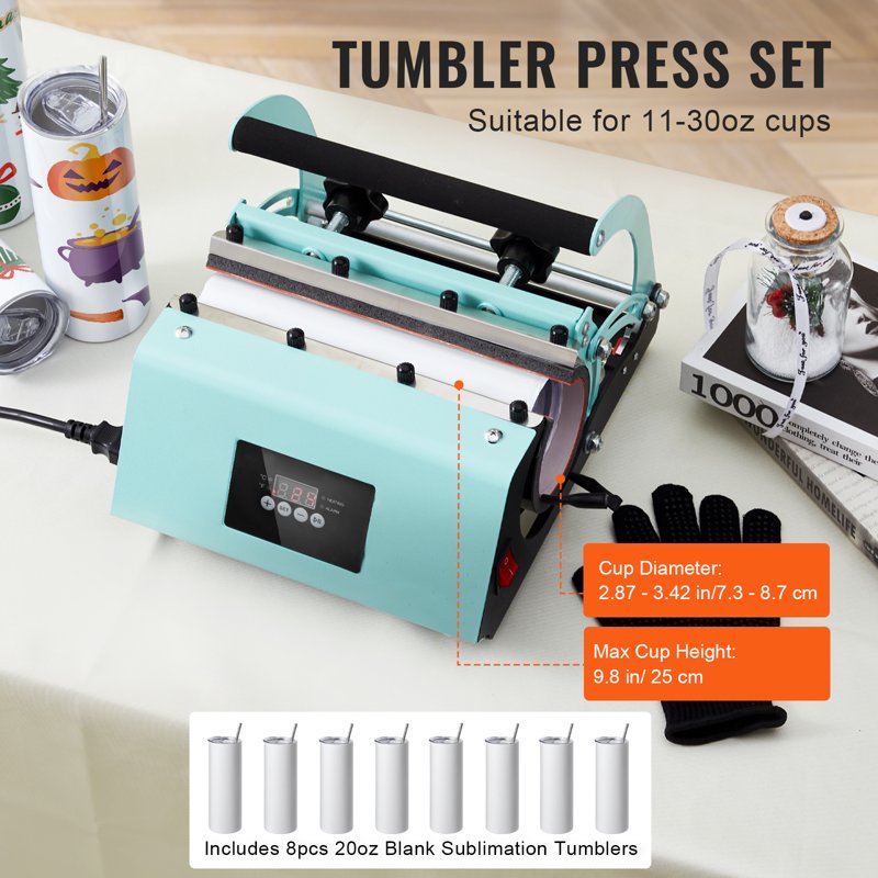 Heat Press Tumbler Set for 11-30oz Cups with 8 20oz Sublimation Tumblers