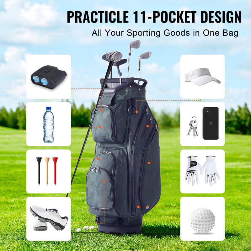 KFFKFF Golf Bag for Carts 36" 11-Compartment 14-Way Top Dust-Proof High-Quality Nylon Military Green - Variation: 36" 11Pockets Camouflage