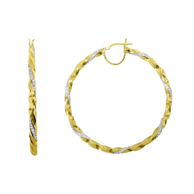 14K Gold Plated Sterling Silver Hoop Earrings with Crystals - Twisted Round Big Hoops for Women