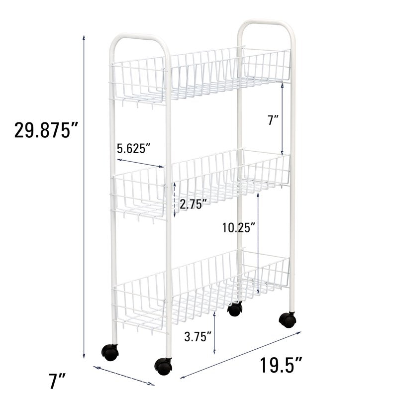 Slimline 3-Shelf Utility Cart for Laundry and Storage, Mobile Steel Organizer