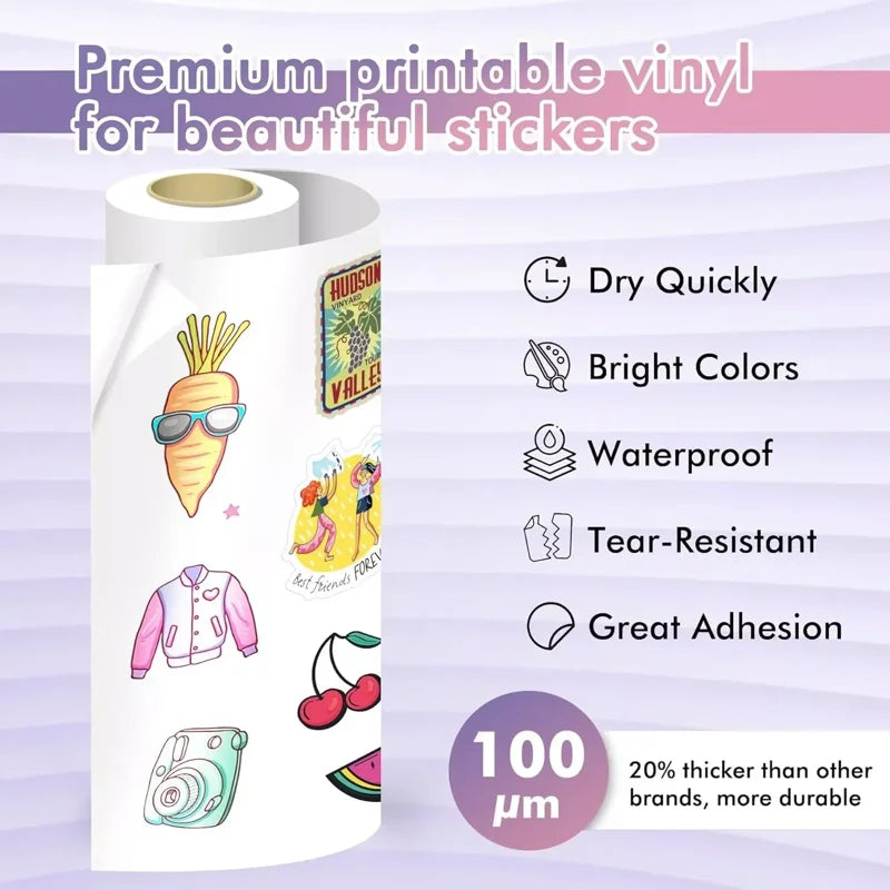 Printable Vinyl Sticker Paper Roll for Inkjet Printers - Waterproof & Glossy/Matte Options, 13x32.8 ft