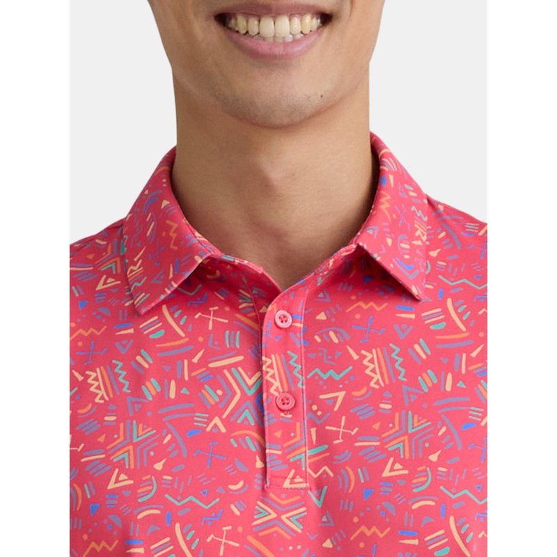 Birdie Bound Golf Polo Shirt for Men – Novelty Print, Coral XL